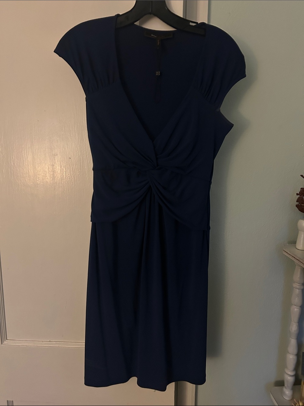 BCBGMaxAzria Navy Knot-Front Cap Sleeve Midi Dress